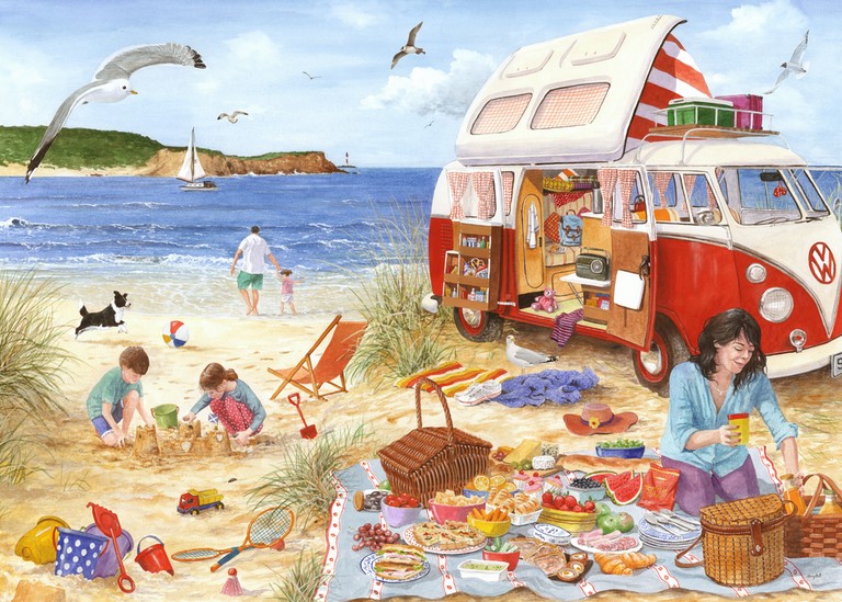 Campervan on Beach painting by Tracy Hall