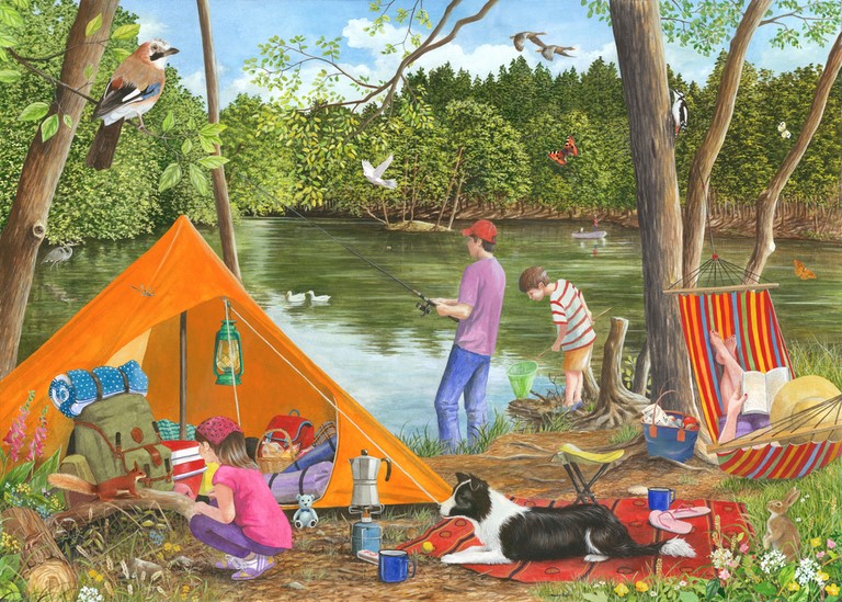 camping by the lake painting by tracy hall