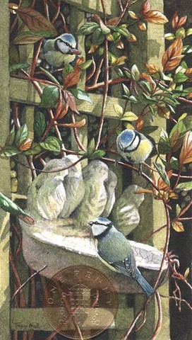 bluetits miniature painting